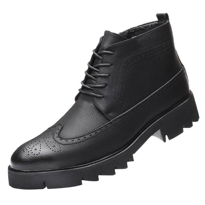 Mens Ankle Boot Fashion Formal Leather Mid Top Shoes Black