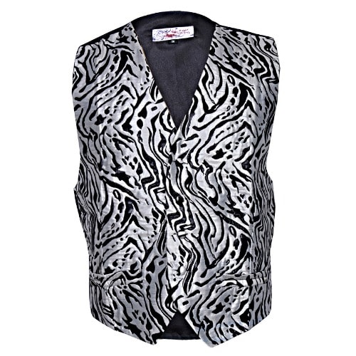 Patterned Single Breasted Waistcoat - Silver & Black - Mwc-1329