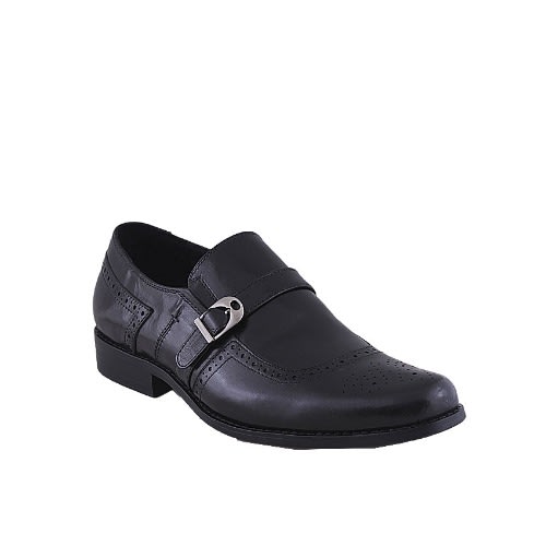 Men’s Leather Slip On Shoe With Buckle - Black