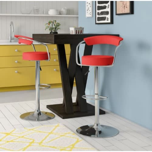 Swivel Adjustable Height Bar Stool -03 - Set Of 2 - Red