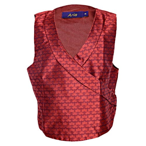 Wrap Around Men's Waistcoat With Lapel -Wine - MWC-2810