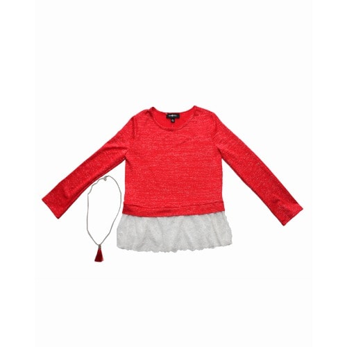 Girls Glittering Top With Necklace And Elastic Hand - Red
