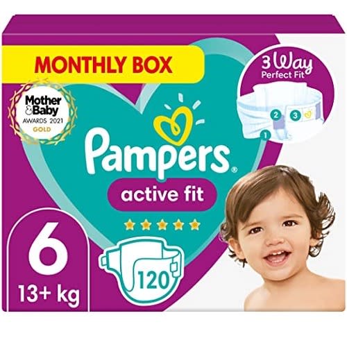 Baby Nappies Size 6 - 13+ Kg - Active Fit - 120 Count - Monthly Box