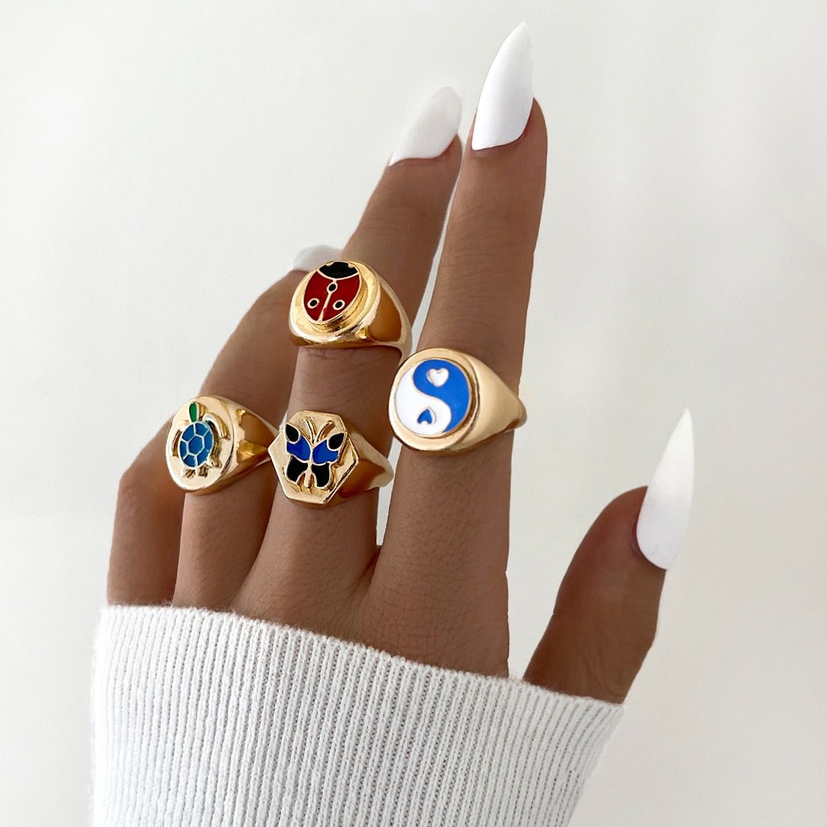 4 Big Gold Knuckle Ring Set For Ladies Women Rings Jewlery Fashion Gift