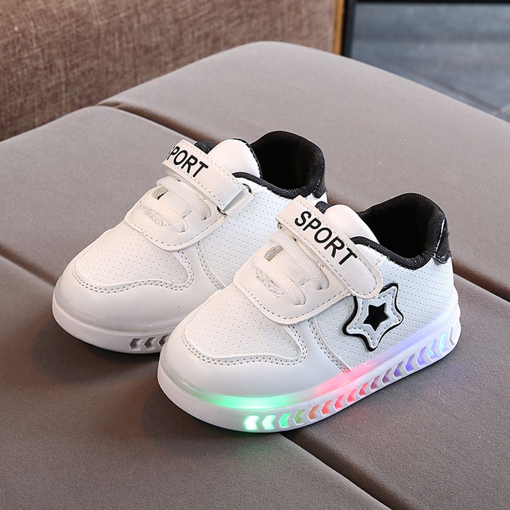 Children's Luminous Sports Shoes White Star Student Baby Toddler Sneakers Black