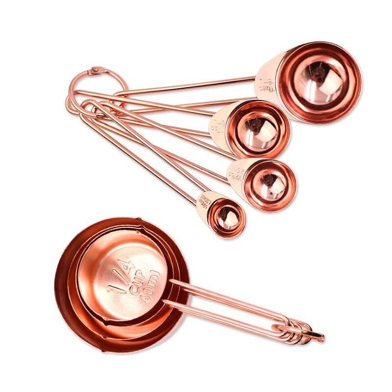 8pcs Stainless Steel Rose Gold Measuring Spoon and Cup For Cooking Baking Measurement Accessories Kitchen Tools