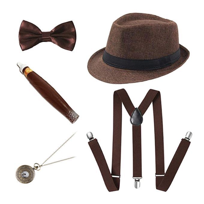1 Set Men Magician Costume Fancy Dress Up Hat Watch Bow Tie Coffee
