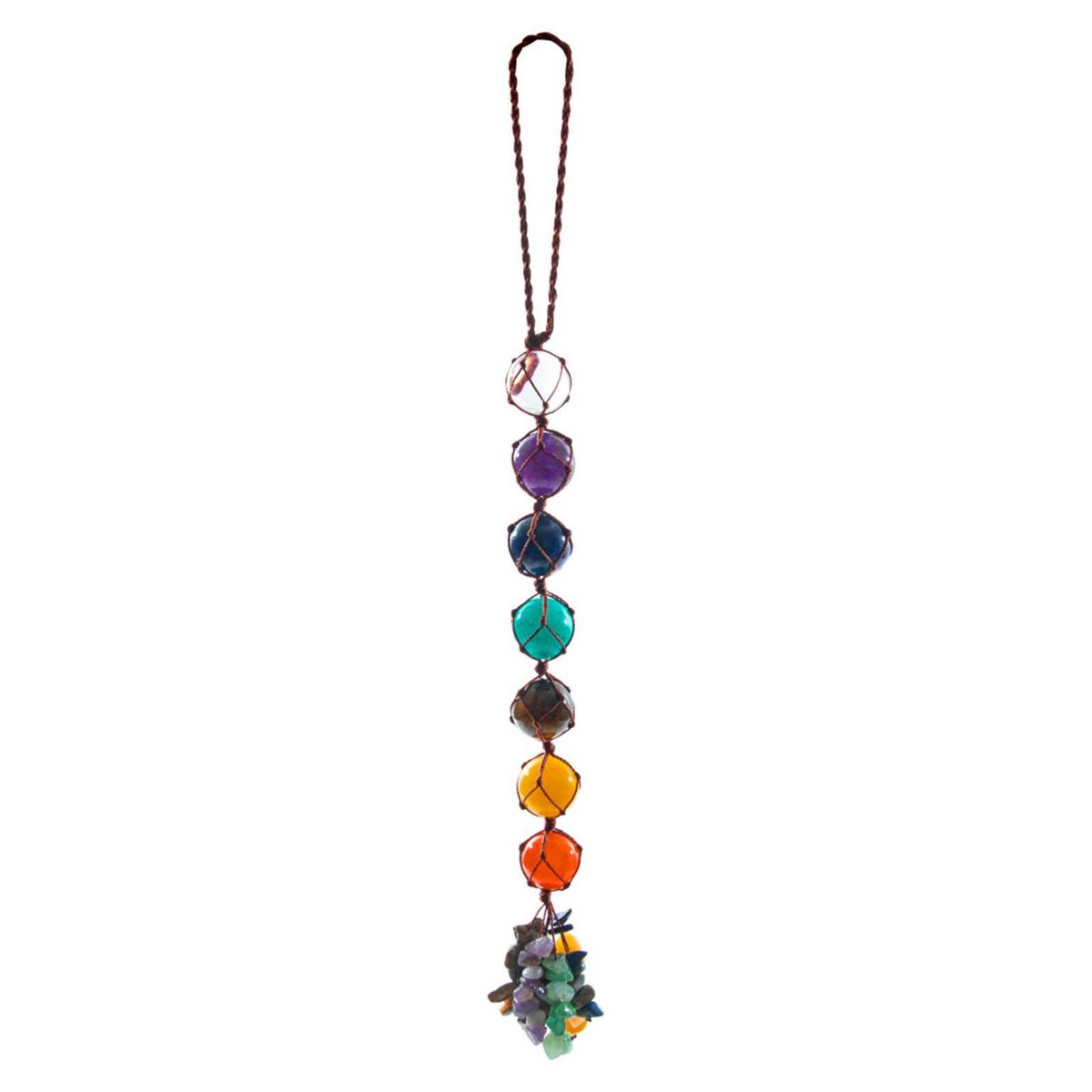 7 Chakra Pendant Round Balls Gemstone Tassel Spiritual Meditation Window Car Interior Hanging Ornament