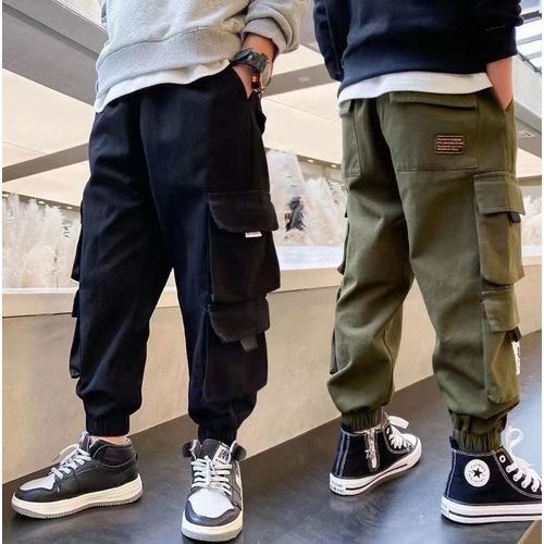 2 Pieces (Black+Green)3D Print Kids Boy Girls Children Pants Jeans Trousers