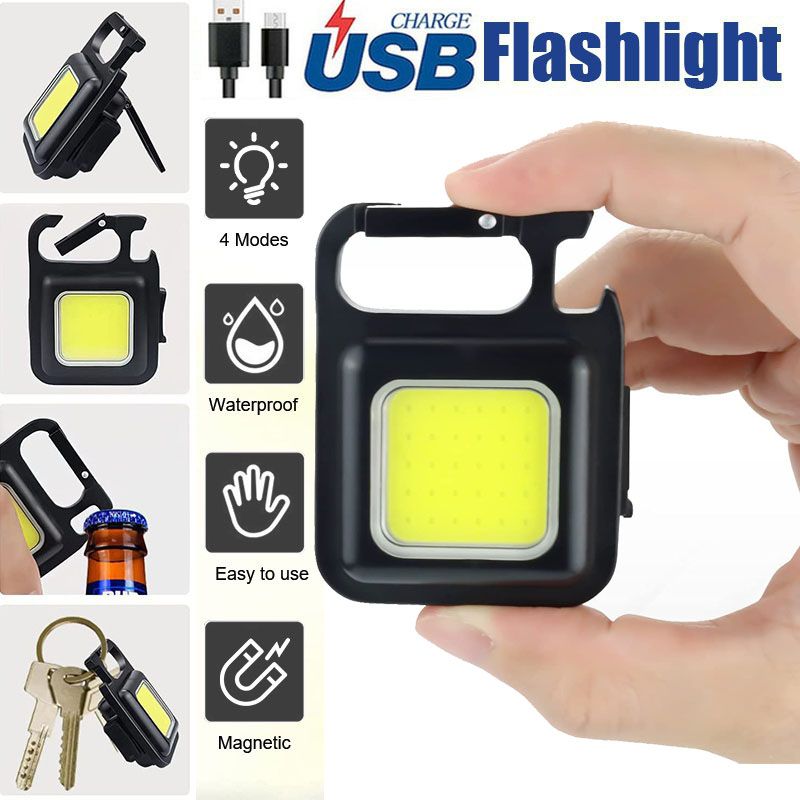 COB Work Light Keychain Lamp Mini Multifuncational Pocket USB Rechargeable Flashlight
