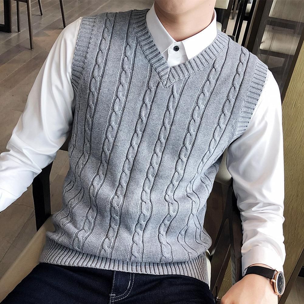 Winter Korean version sleeveless sweater vest thickened camisole men's sweater knitted vest men's
