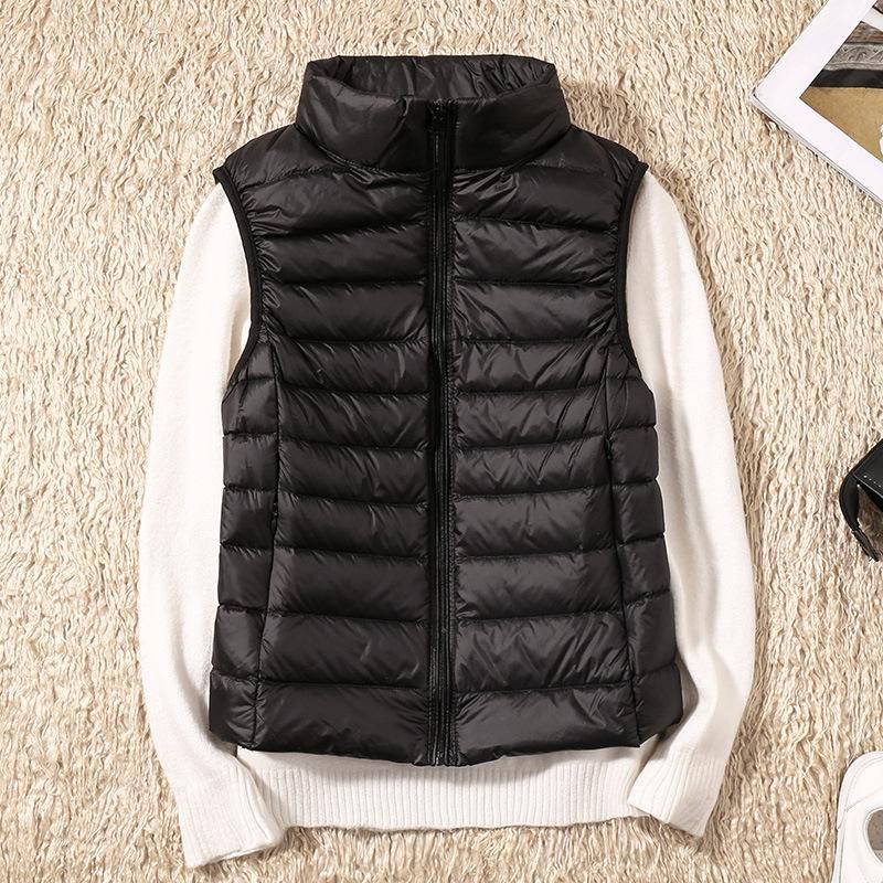 2020 Autumn and Winter New Light and Thin Down Vest Women's Large and Short Fit Standing Collar