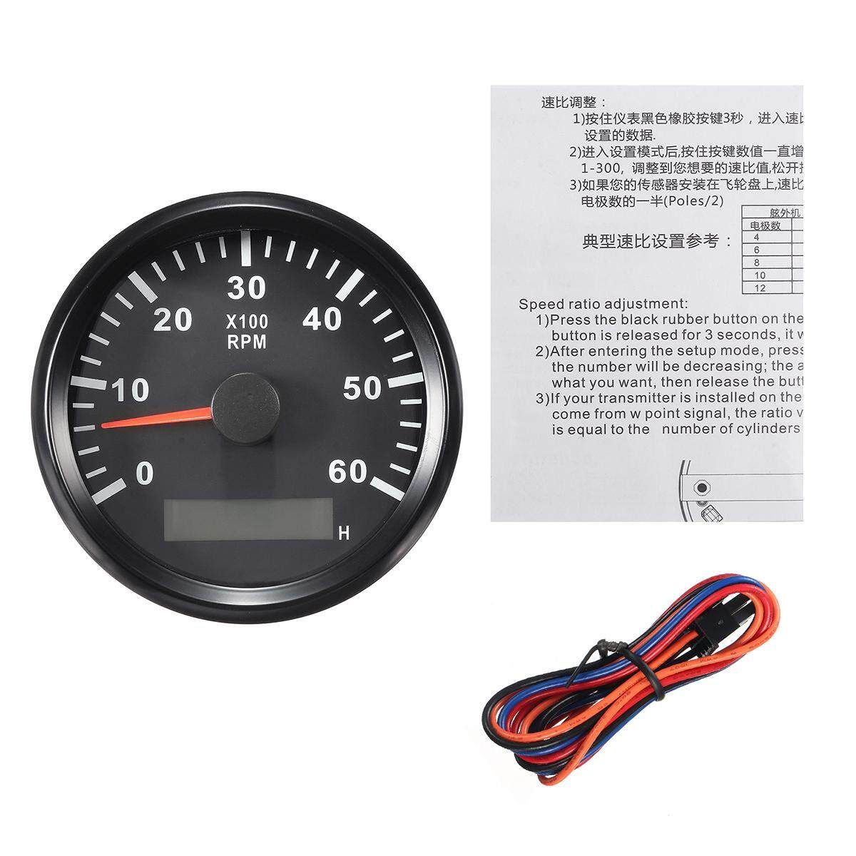 KUS Boat RPM Meter WEMA LCD Marine Tachometer Hourmeter 12/24V 0-6000 RPM 85mm