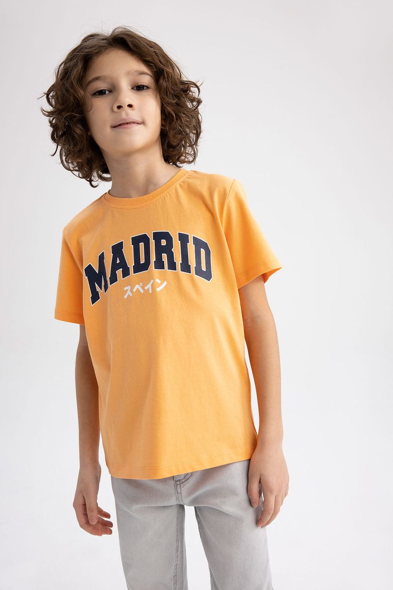 Boy Casual Regular Fit Crew Neck Knitted Short Sleeve T-Shirt - Orange