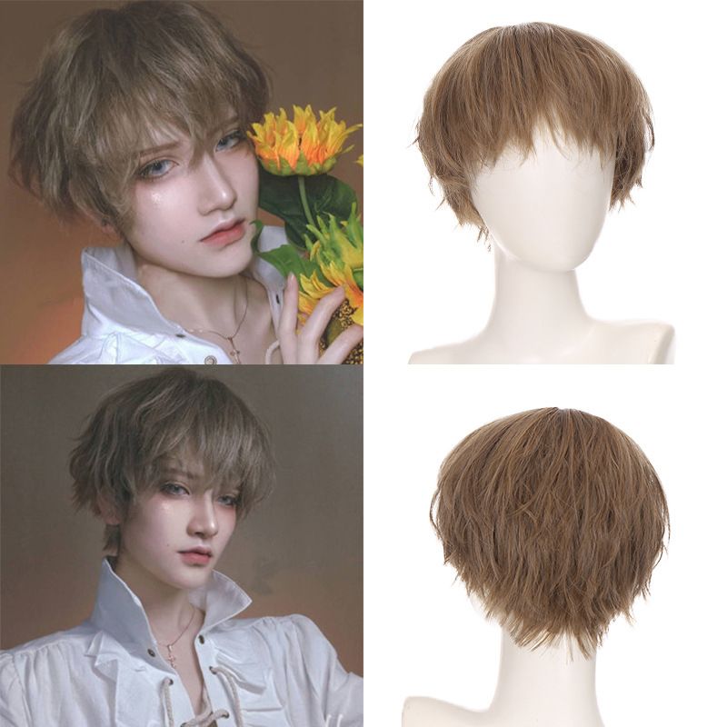 Men's Wigs Short Curly Linen Brown Natural Messy Realistic Head Spin