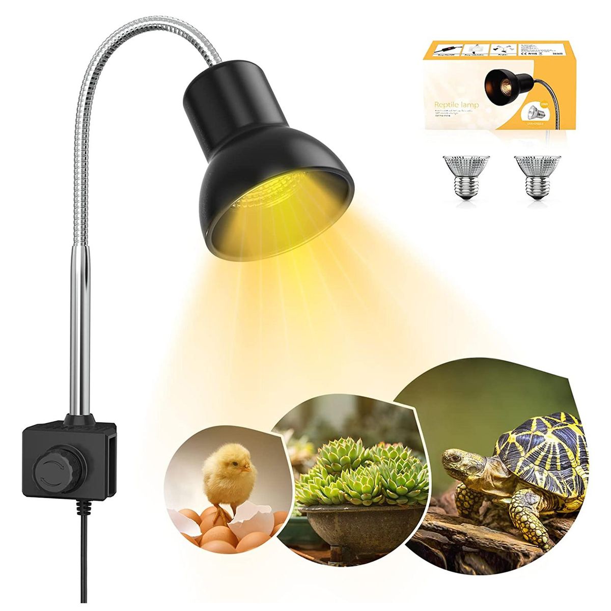 25W Heat Lamp with Holder UVA UVB Basking Lamp with 360° Rotatable Clip & Power Adapter for Reptiles, Lizard, Turtle Snak Aquarium