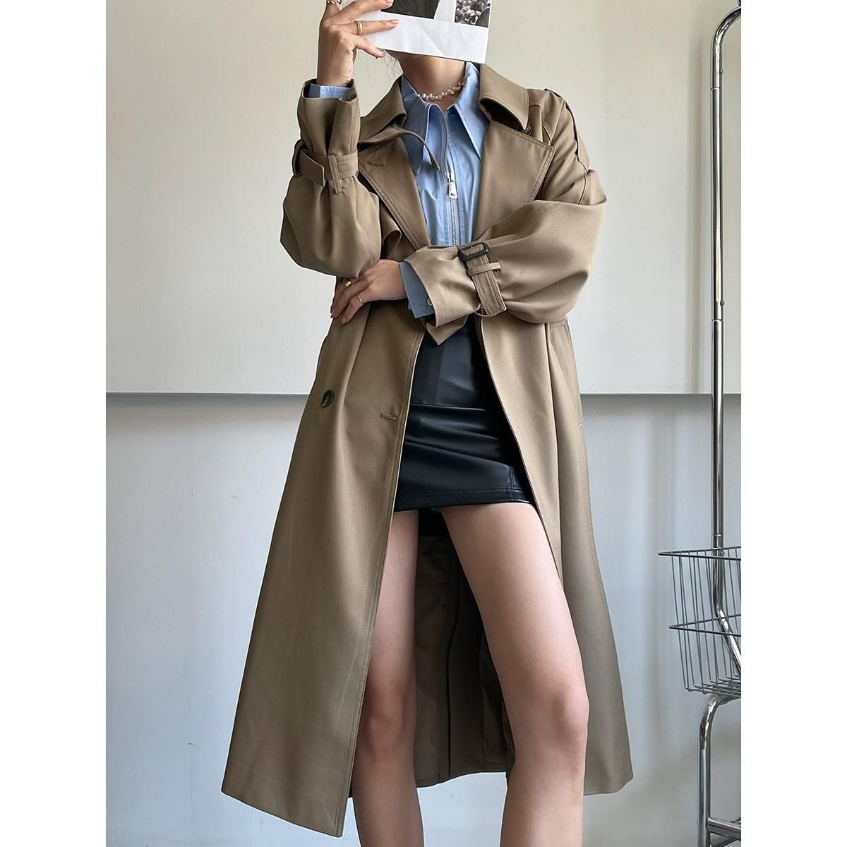 Mengzixi Korean version trench coat for women's mid length drape autumn new style style over knee