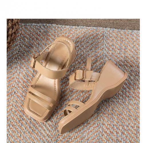 Open Toes Wedge  Heels Sandals-Brown