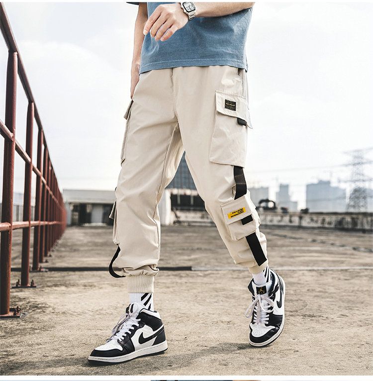 Men's Jogging Overalls Casual Hip-hop Pockets-Khaki
