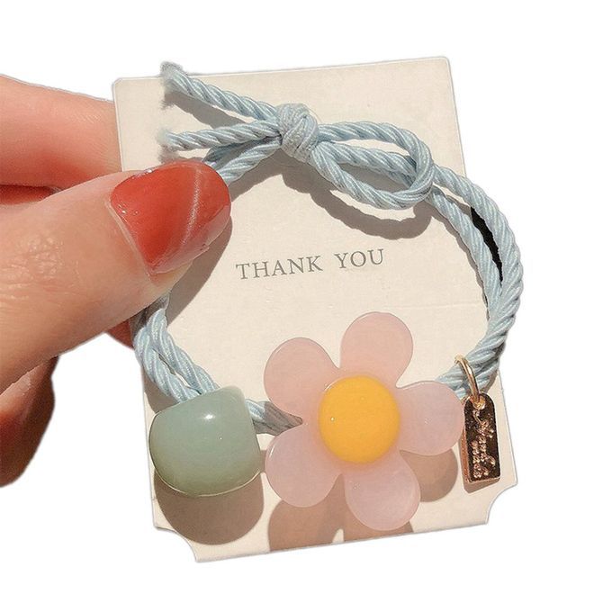 Small Fresh Hair Rope  Ute  Olored Flowers  R Fairy Knotted Hair Rope Gi  Heart Tie Head Rubber Band Hair Ring-blue