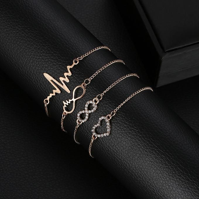 Bracelet For Best Friends Women 4pcs Heartbeat Chain Wrap Strand Bracelet Set