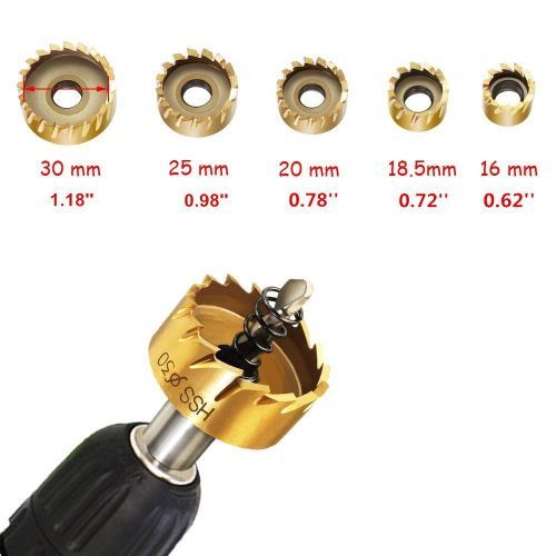 5 Pack High Speed Steel HSS Drill Bit Hole Saw Set Stainless Steel Me