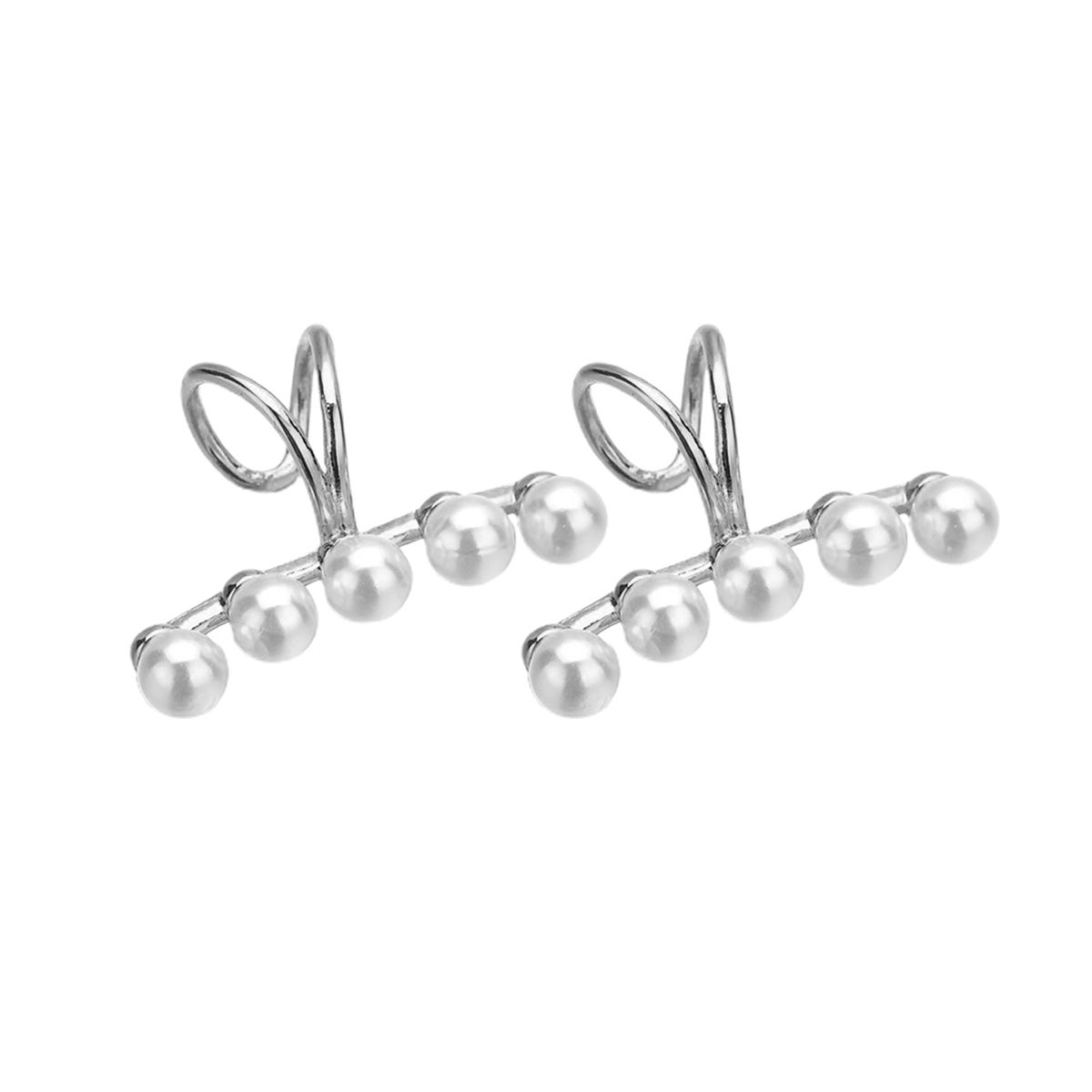 Women Ear Cuffs Non Pierced Clip On Faux Pearls Ear-Silver