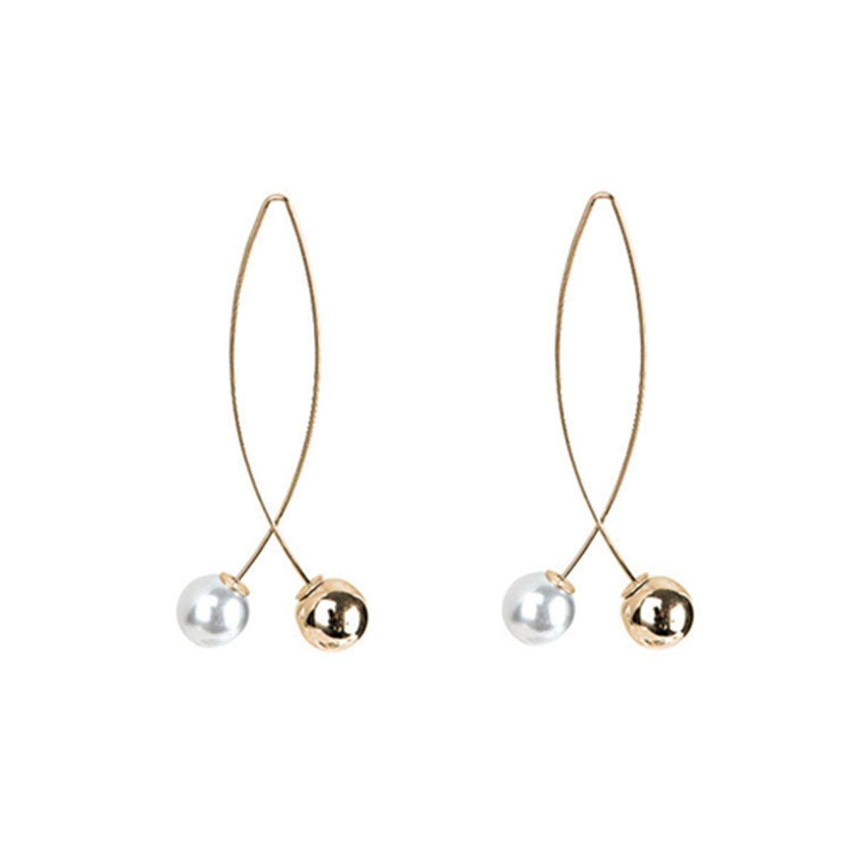 Elegant Women Imitation Pearl Line Hook Drop Pierced-Golden
