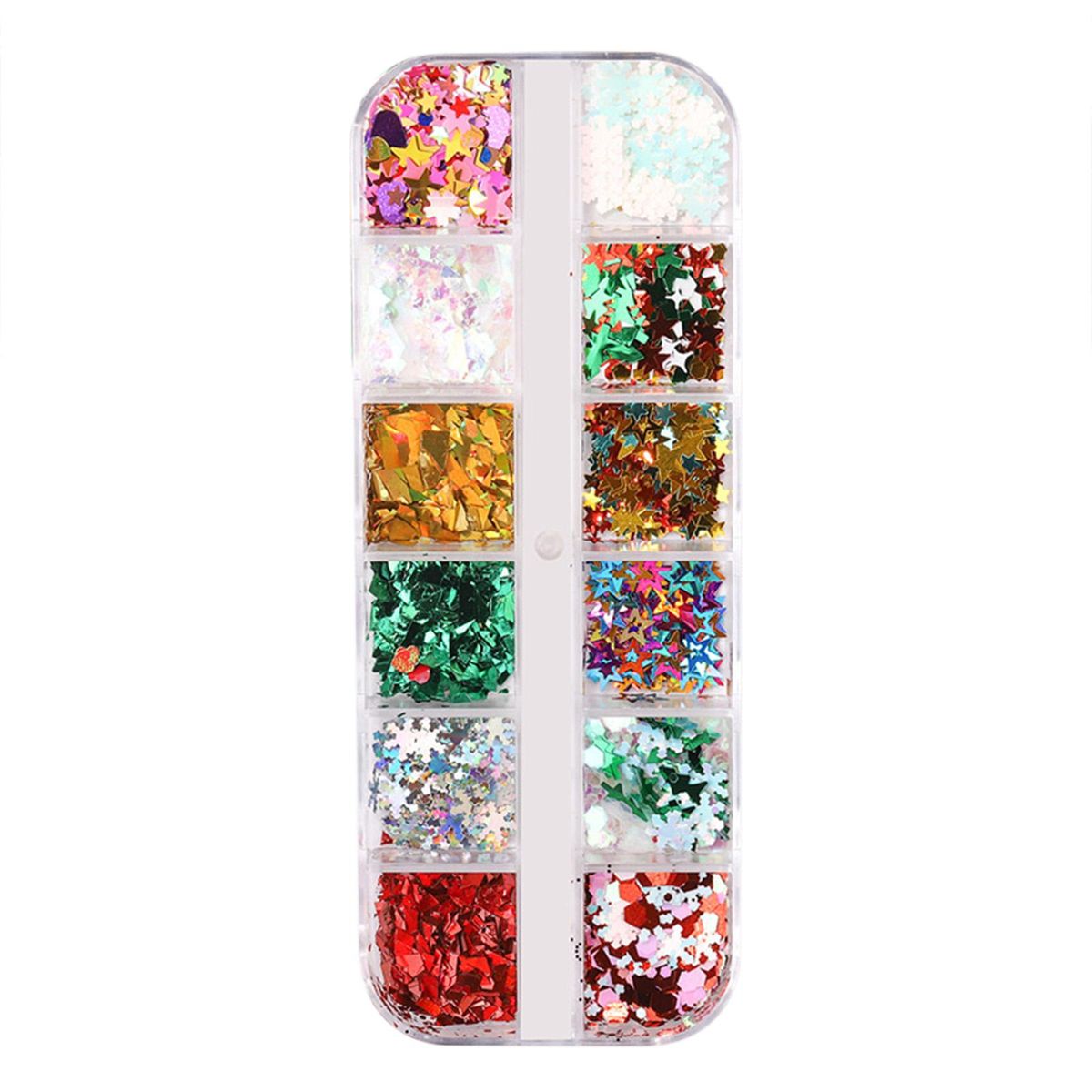 Nail Glitter Set Christmas 12 Blocks of Nail Decors Rhinestones for Nail Art DIY Assorted Nail Glitter Sequins