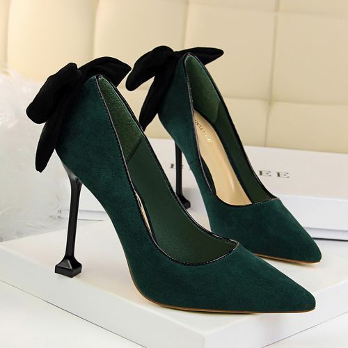 Women's Bowknot Heels Wedding Court Dress Party Shoes Green