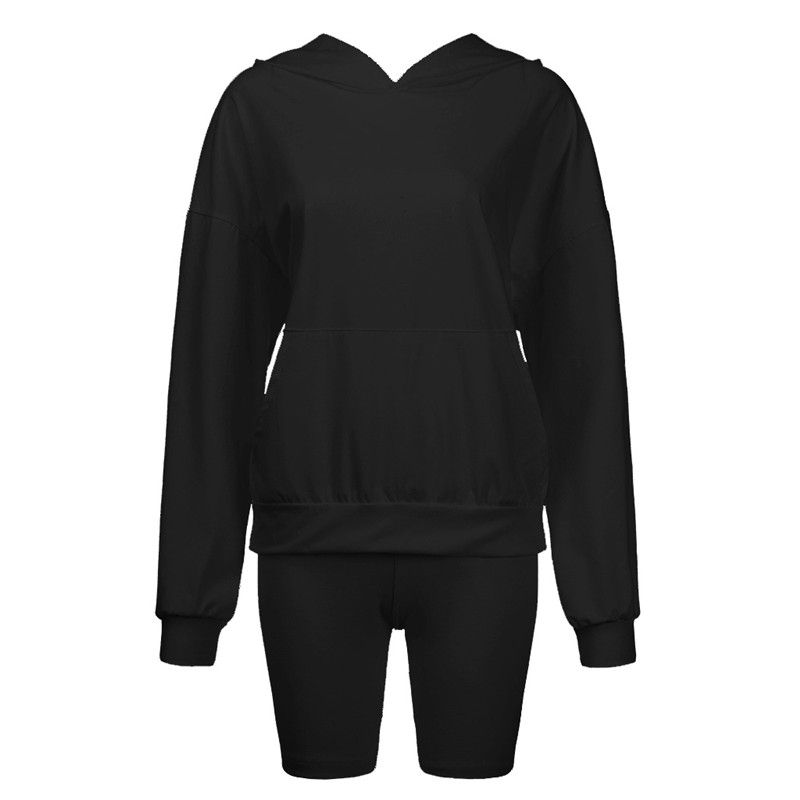 (black)Women Biker Shorts Hoodies Sweatshirt Set Joggers Suit Two Piece Outfits Set Clothes Ladies Tracksuit Sweat Suit GRE