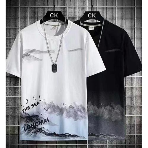 2 Pieces (Black+White)=6599 Men's T-shirt M-5XL Large Size Shirt Clothes Casual