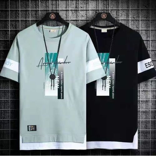 2 Pieces (Green+Black) Men's T-shirt M-5XL Large Size Shirt Clothes Casual