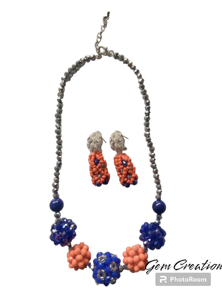Blue, Silver And Orange Classic One Layer Bead