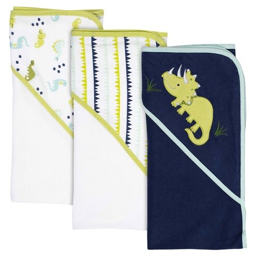 Baby Boys Dino Hooded Bath Towel - 3pack