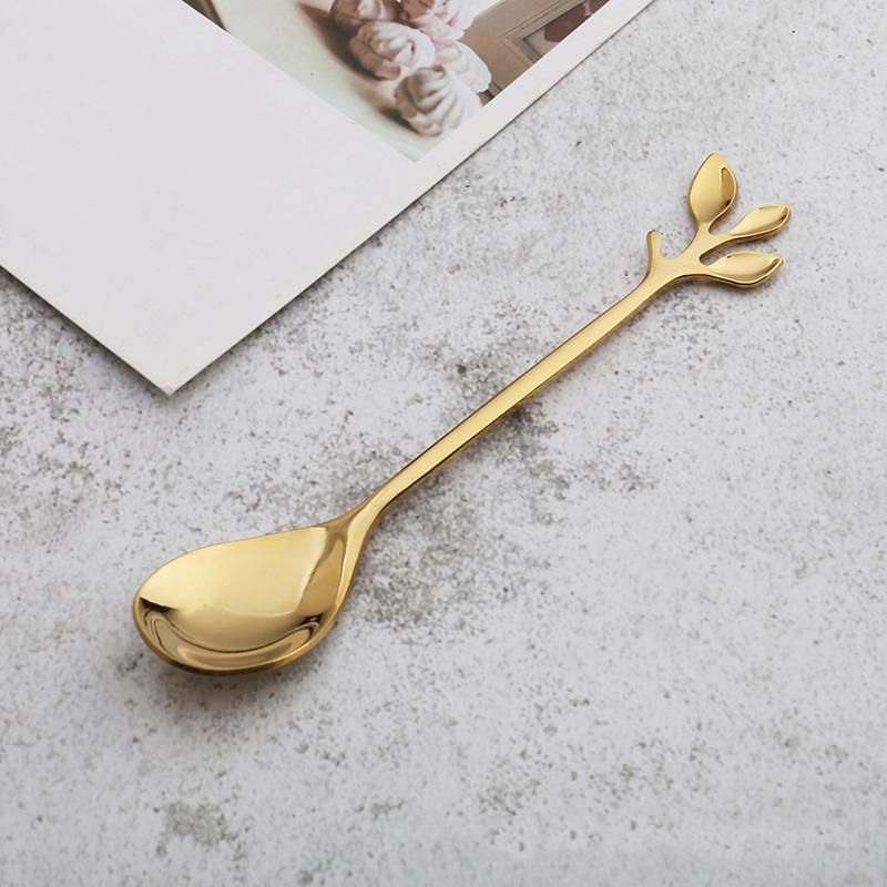 1 Pcs Stainless Steel Leaves Spoon Fork Coffee Tea Spoons