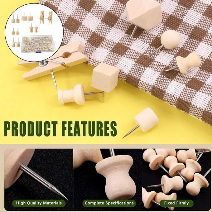 135Pcs 6 Types Wooden Push Pin Set Thumbtacks Kit For Home Artworks