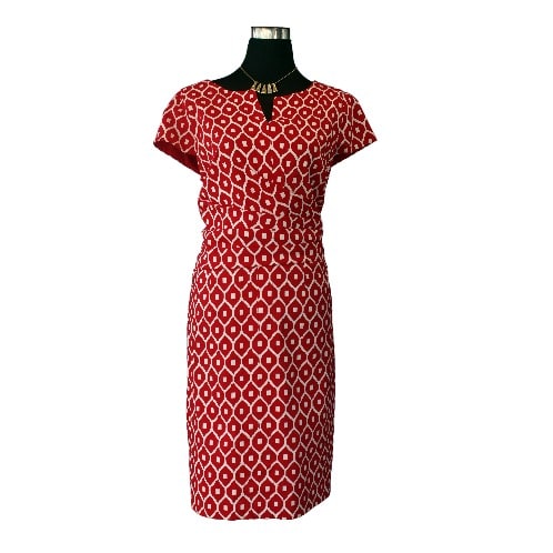 Coral and White Midi Dress