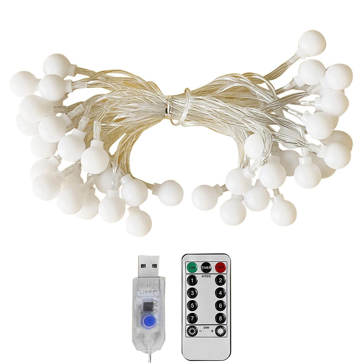 6Meters/19.6Ft 40PCS Globe Ball String Light USB Powered Operated with Controller 6H/18H Timer 3 Levels Dimmable Brightness Adjustable 8 Dynamic Lighting Modes for Holiday Festival Presen Gift Home Party Decoration