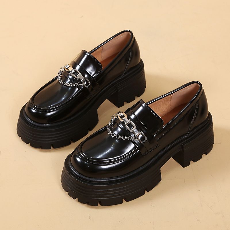 (black Chain)Platform Loafers Female Shoes Women Fashion Mary Janes Round Toe Loafers Oxfords  JIN