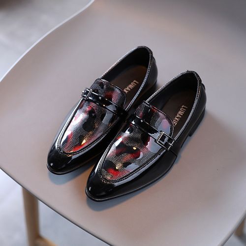 Boys' Leather British Style Low-heel Student Shoes Pointed Toe Shoes Black Red
