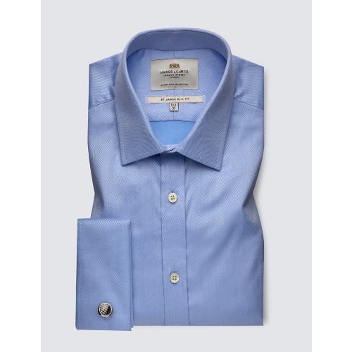 Men's Formal Blue Slim Fit Shirt With Semi Cutaway Collar - Double Cuff