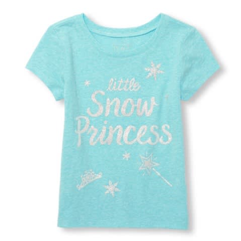 Girls' Short Sleeve Glitter Little Snow Princess' Top - Light Blue