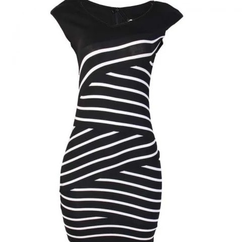 Nice Forever Striped Bodycon Fitted Dress - Black & White