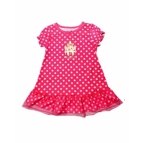 Polka-Dot Drop Waist Ruffle Dress Top- Pink
