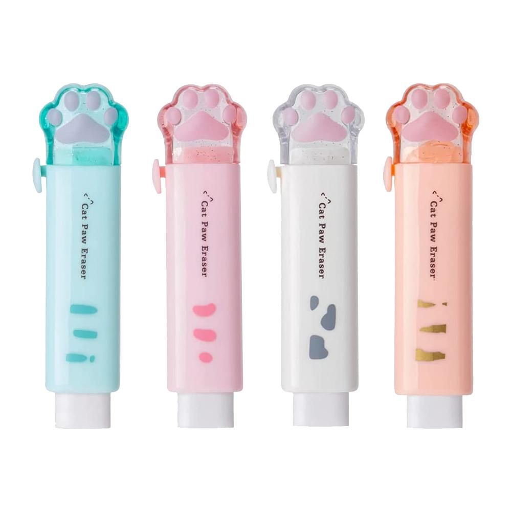 4 PCS Kawaii Push-Pull Design Cat'S Claw Eraser Portable