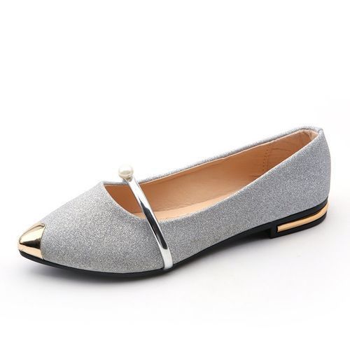 Ladies Classic Low-heeled Simple Pointed High Heels-silver