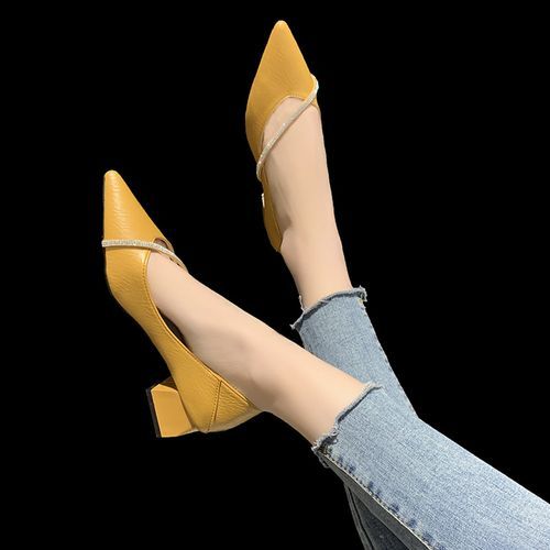 Ladies Classic Simple Pointed High Heels-Yellow
