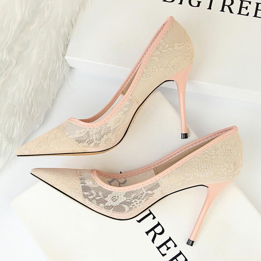 Women's High Heels 9CM Mesh Hollow High Heels Pink