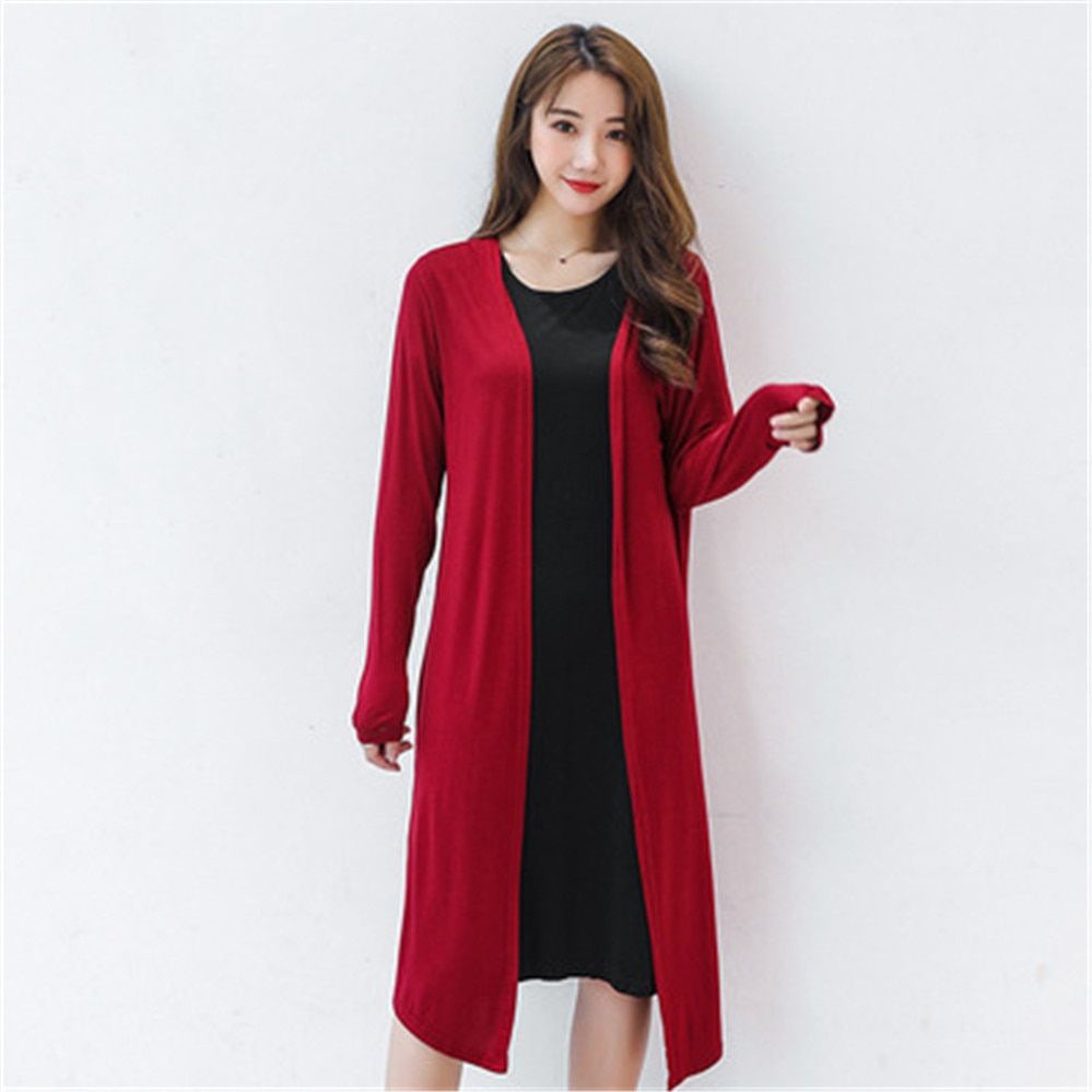 Summer Autumn Women Modal Long Cardigan Female Sweater Cardigans Long-Light Grey